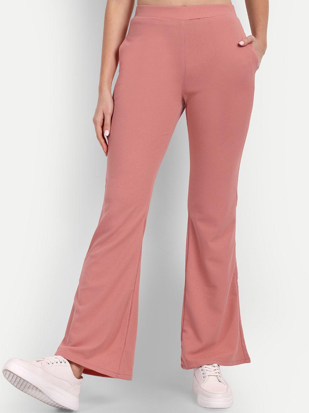 next one women pink relaxed flared high-rise non iron trousers