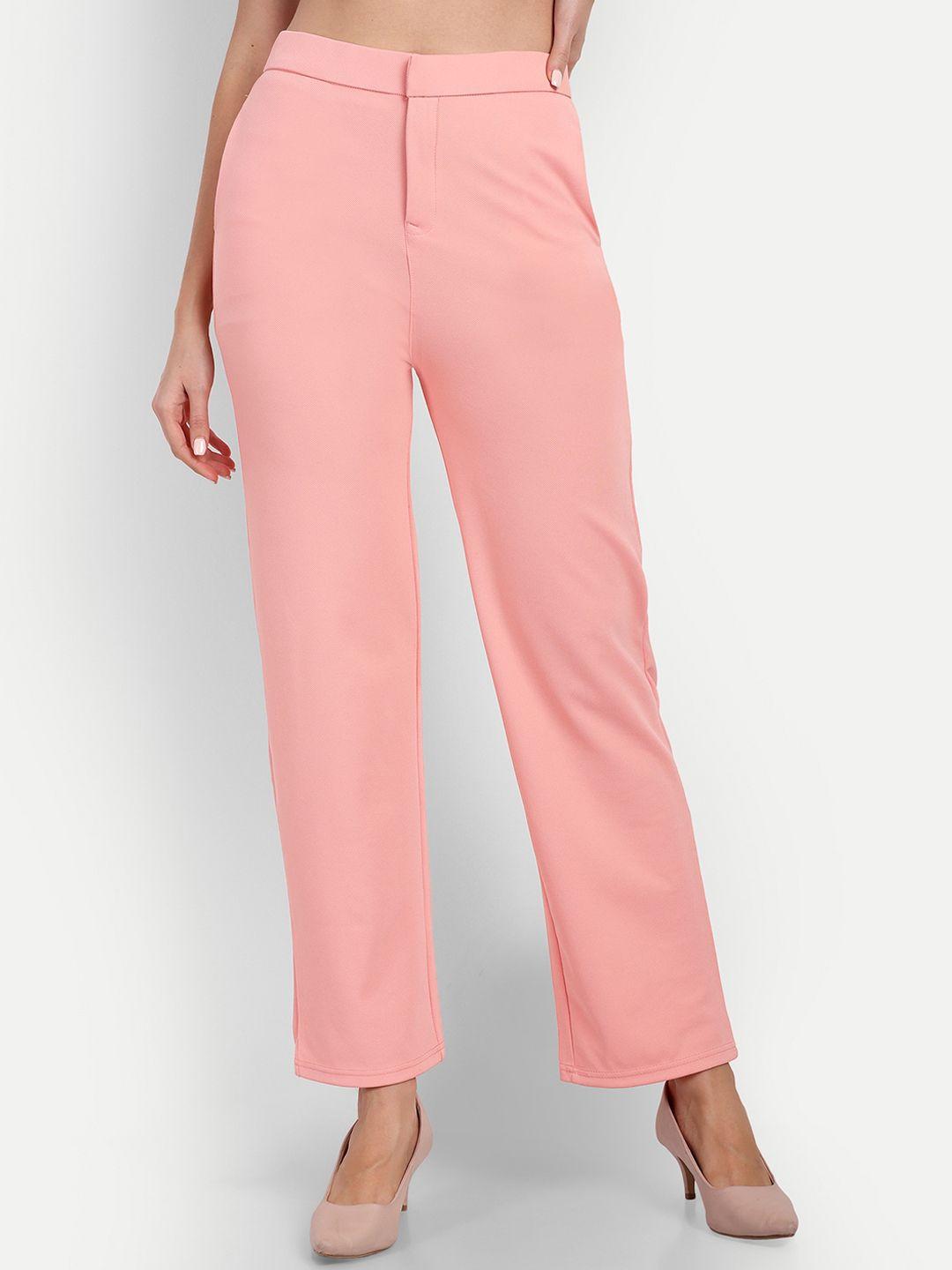 next one women pink smart straight fit high-rise easy wash trousers