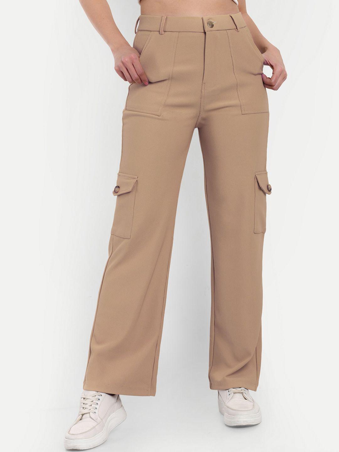 next one women smart straight fit high-rise easy wash corduroy cargos trousers