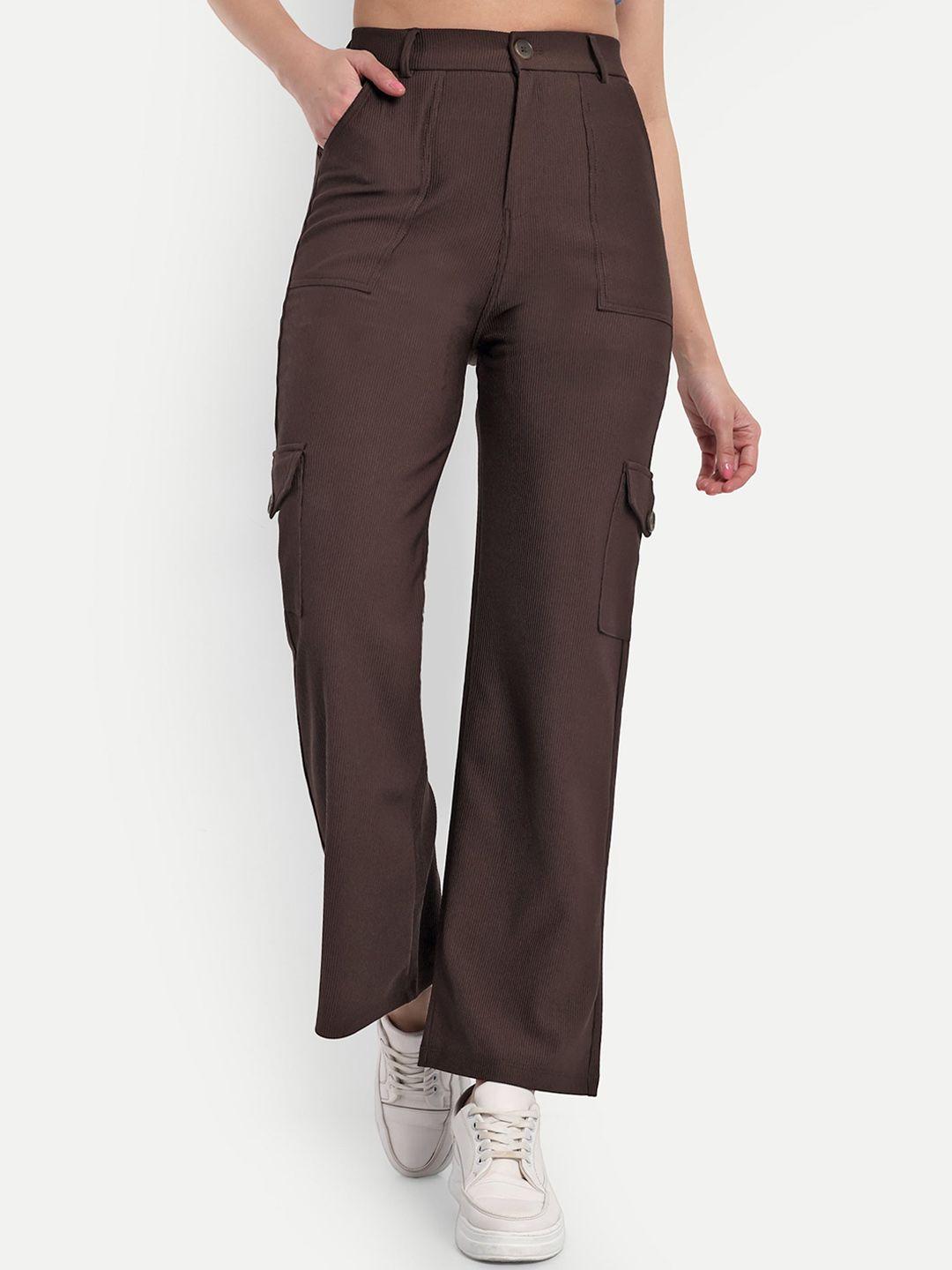 next one women smart straight fit high-rise easy wash corduroy cargos trousers