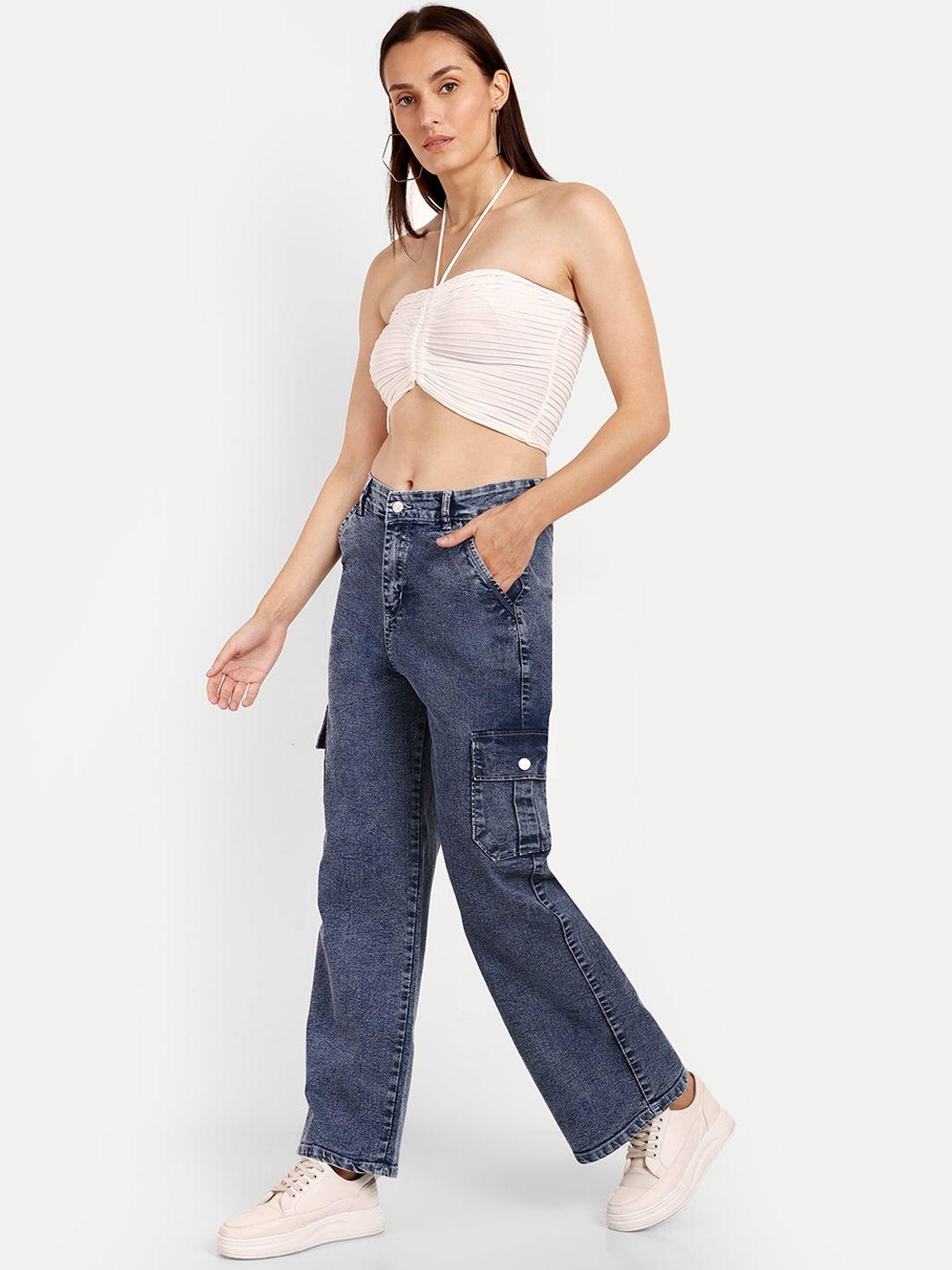 next one women smart wide leg high-rise clean look stretchable cargo jeans