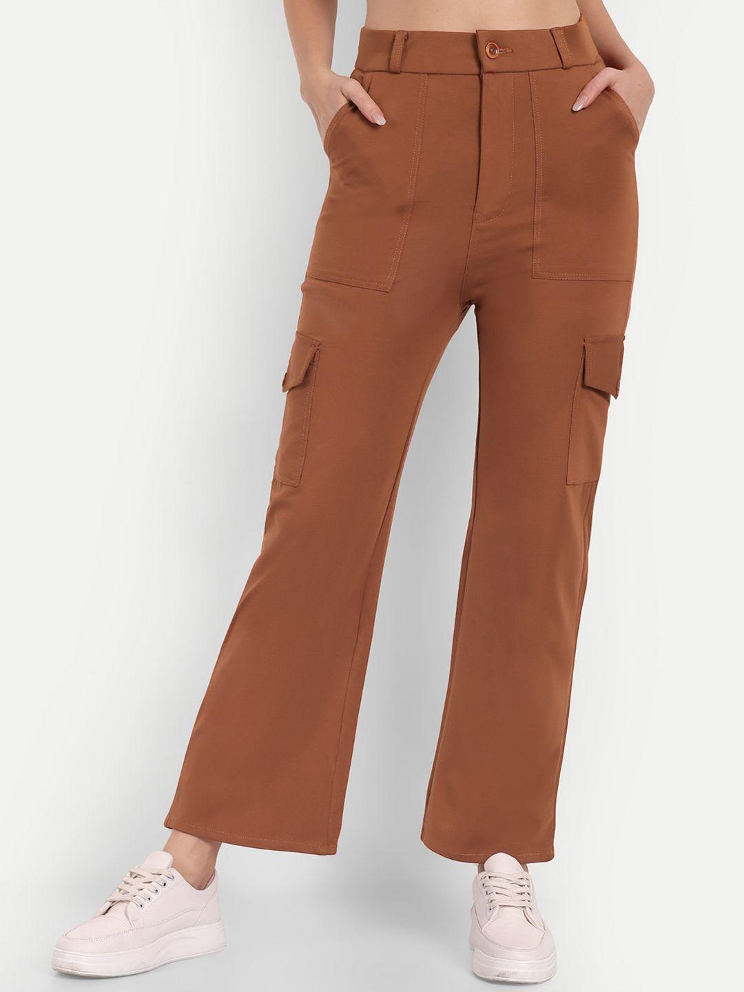 next one women tan smart straight fit high-rise easy wash cargos trousers