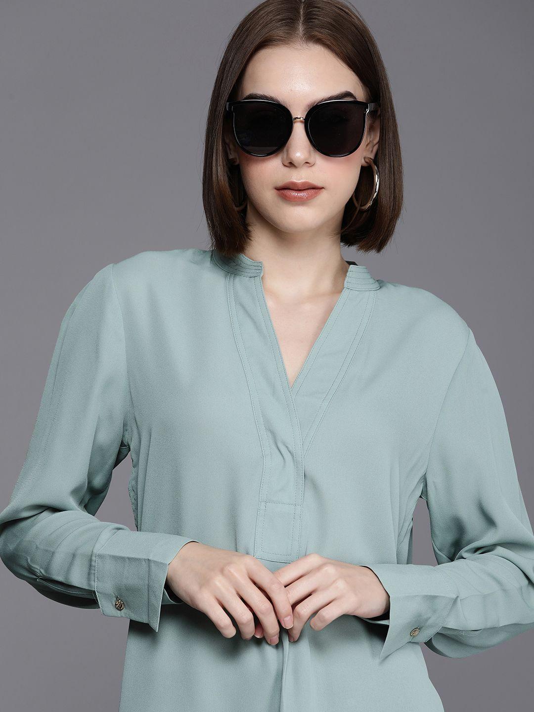 next solid mandarin collar longline top