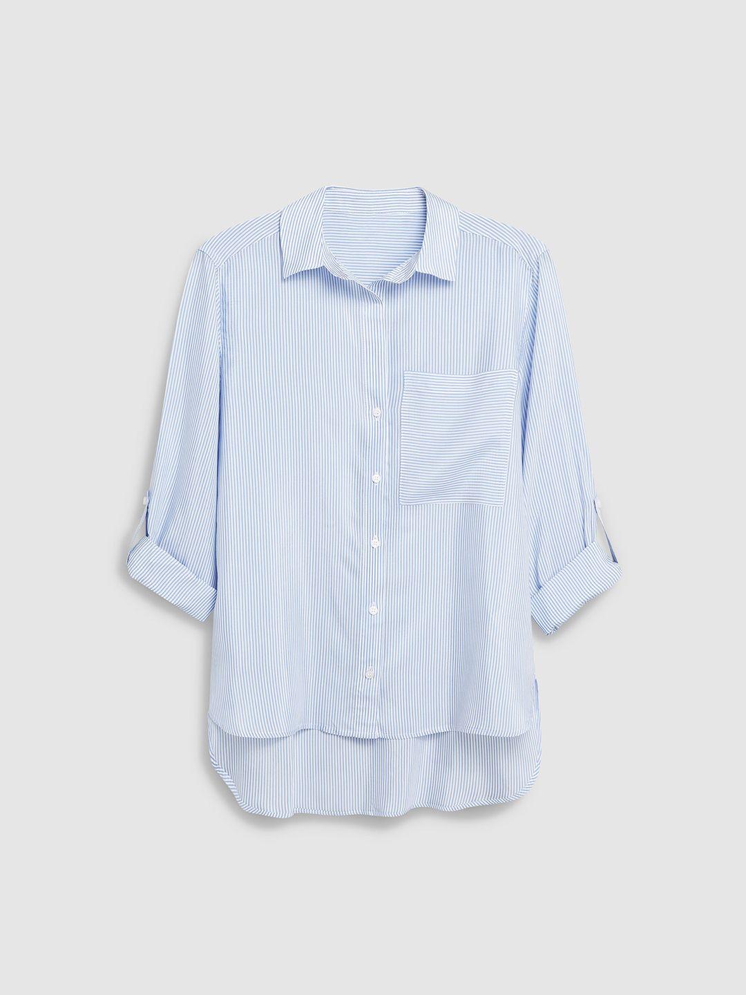 next women blue & white regular fit striped casual shirt