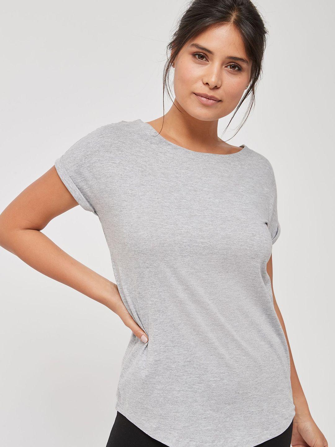 next women grey solid round neck t-shirt