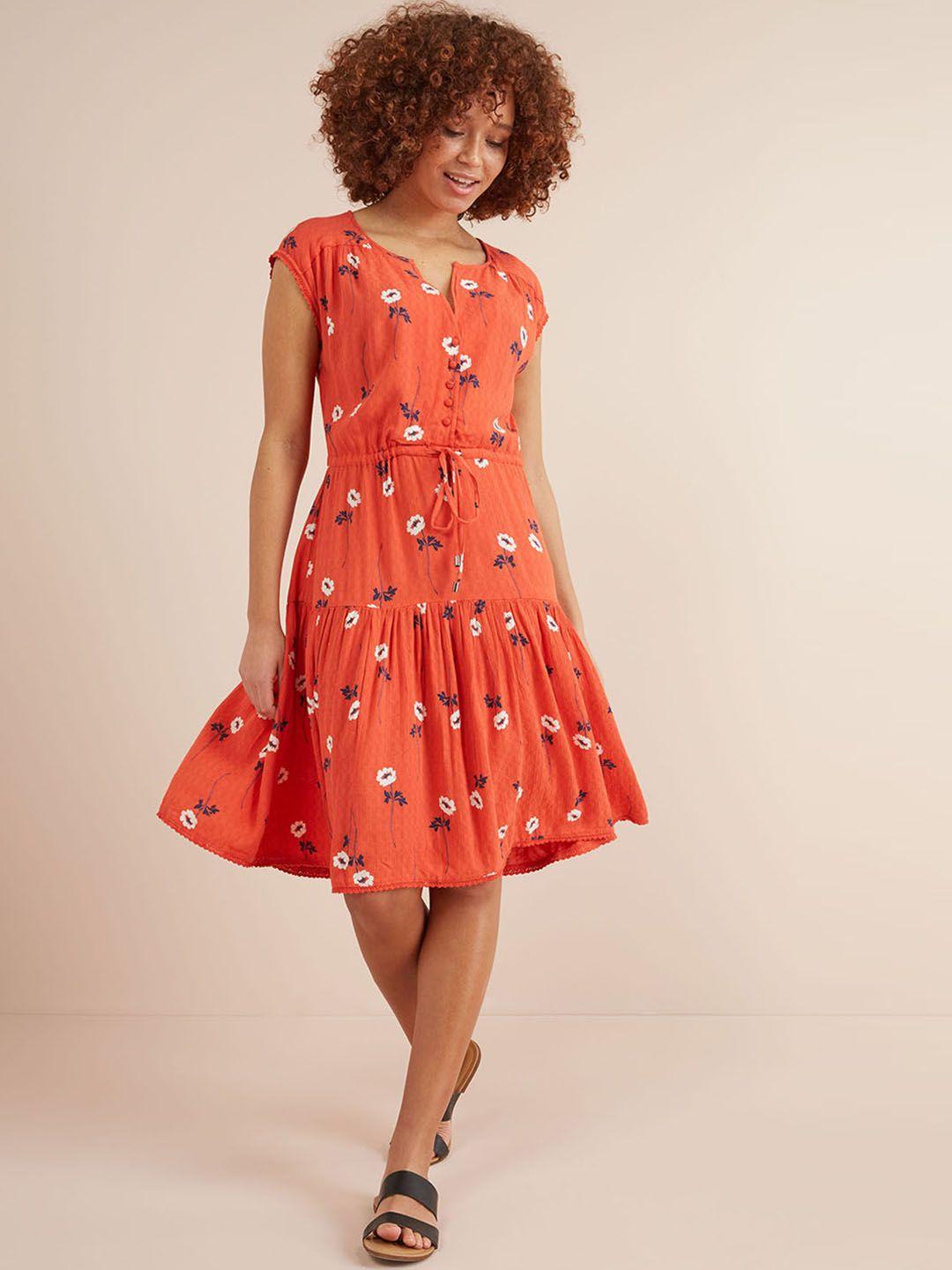 next women orange printed fit and flare dress
