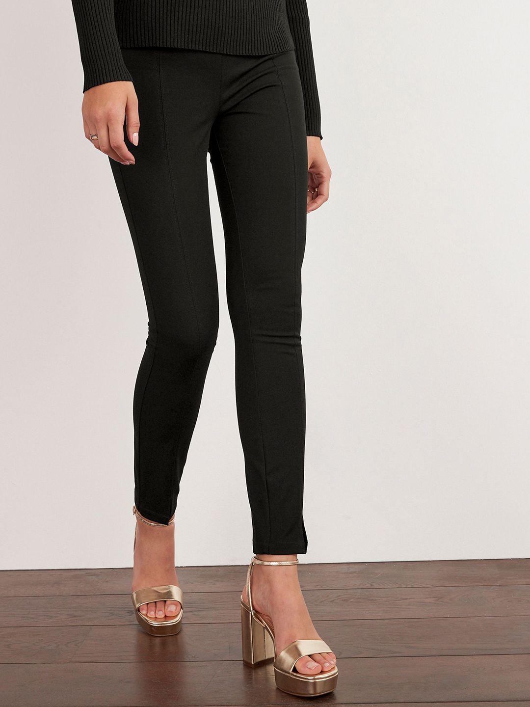 next women solid high-waist cropped treggings