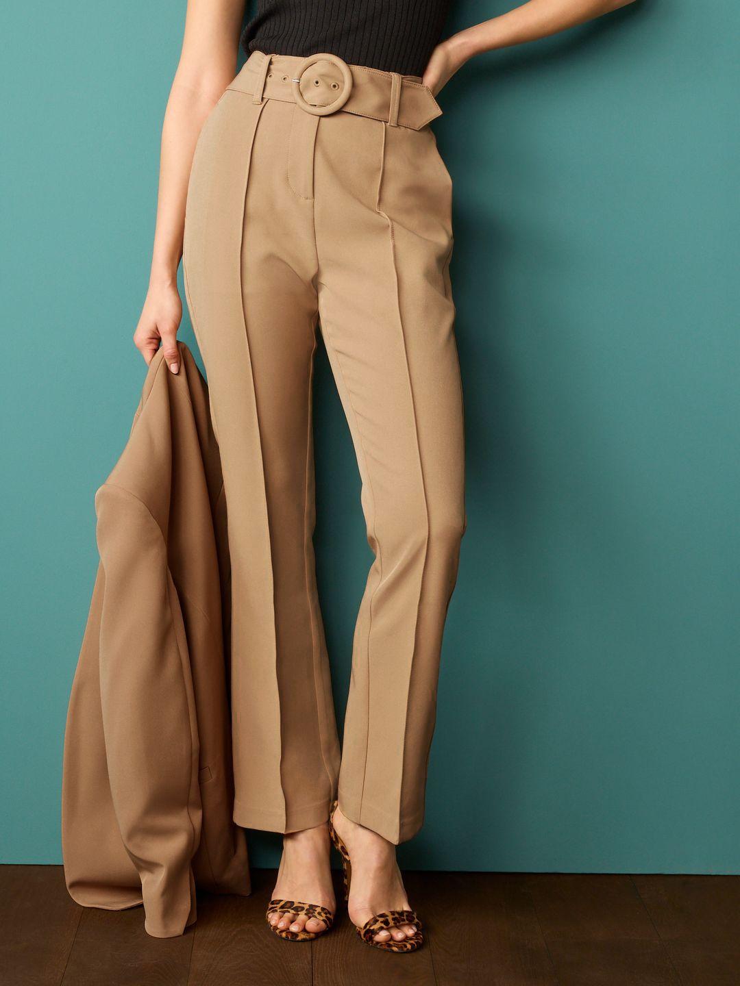 next women solid pleated regular trousers