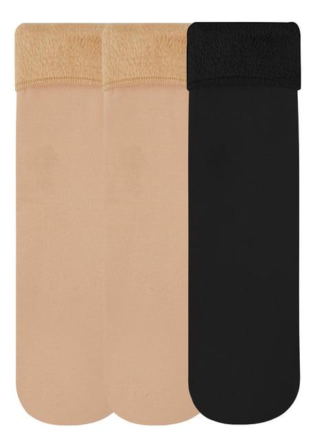 next2skin black & beige nylon fur winter socks (pack of 3)
