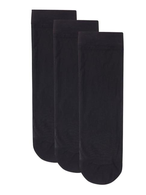 next2skin black nylon ankle length transparent socks (pack of 3)