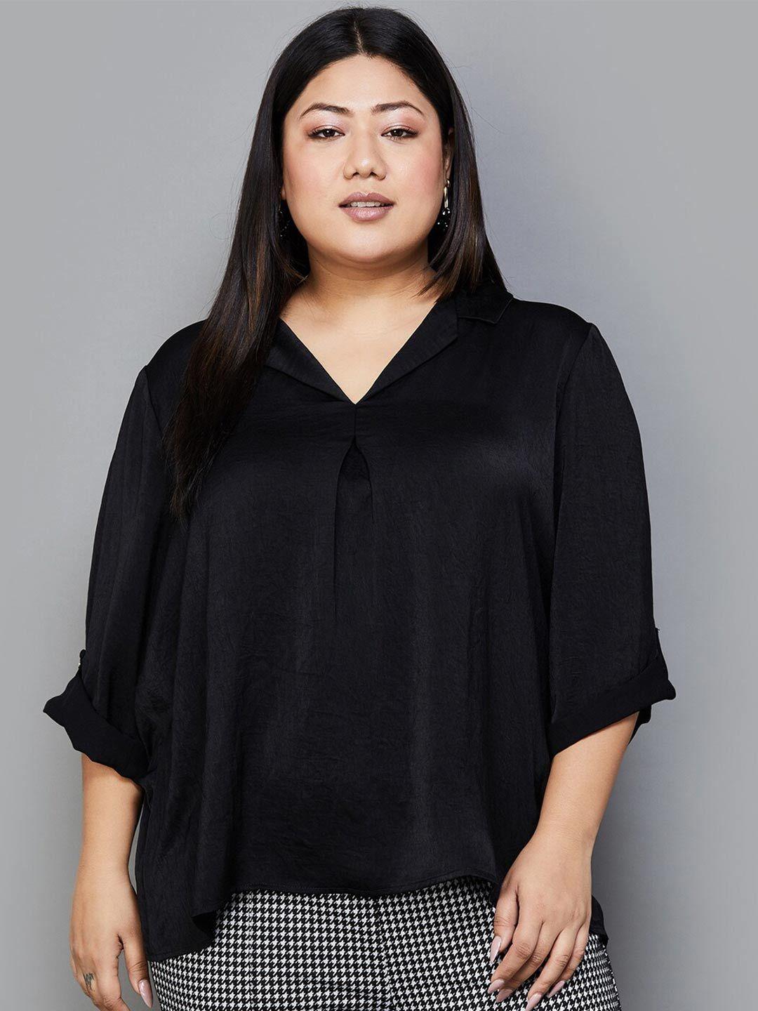 nexus by lifestyle black roll-up sleeves top