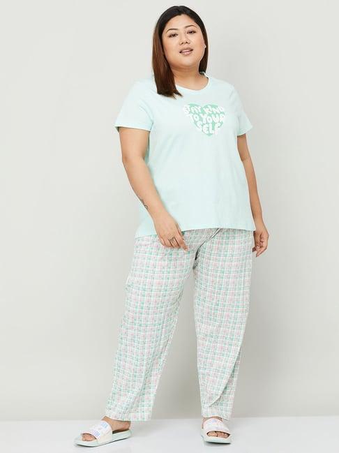nexus by lifestyle light green printed t-shirt with pyjamas