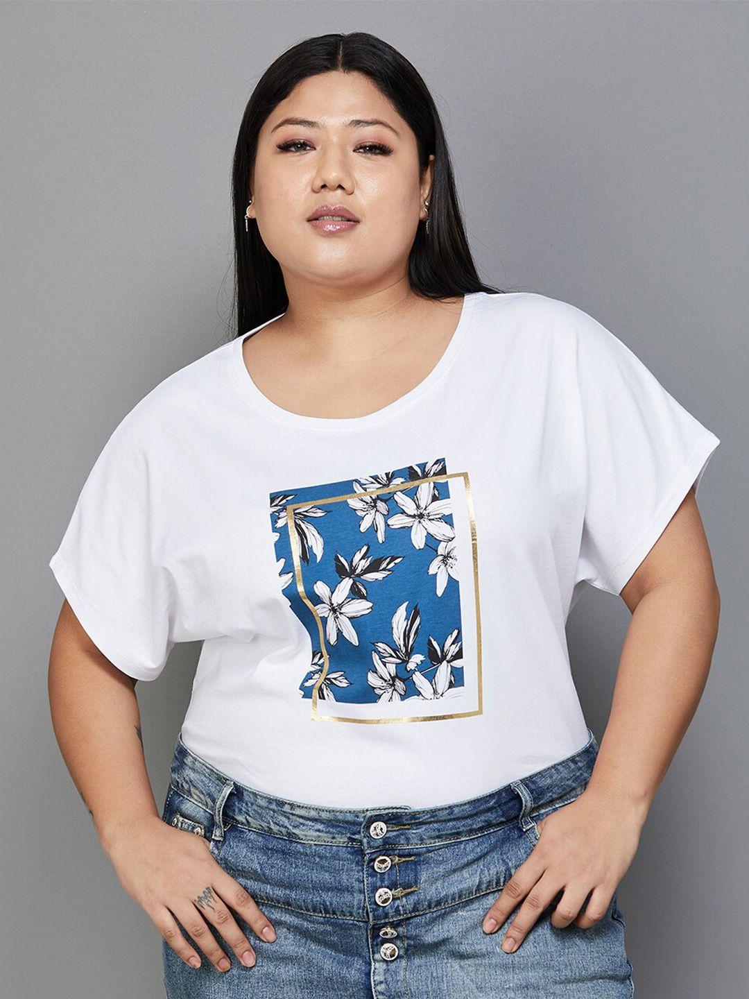 nexus by lifestyle plus size floral printed round neck cotton t-shirt