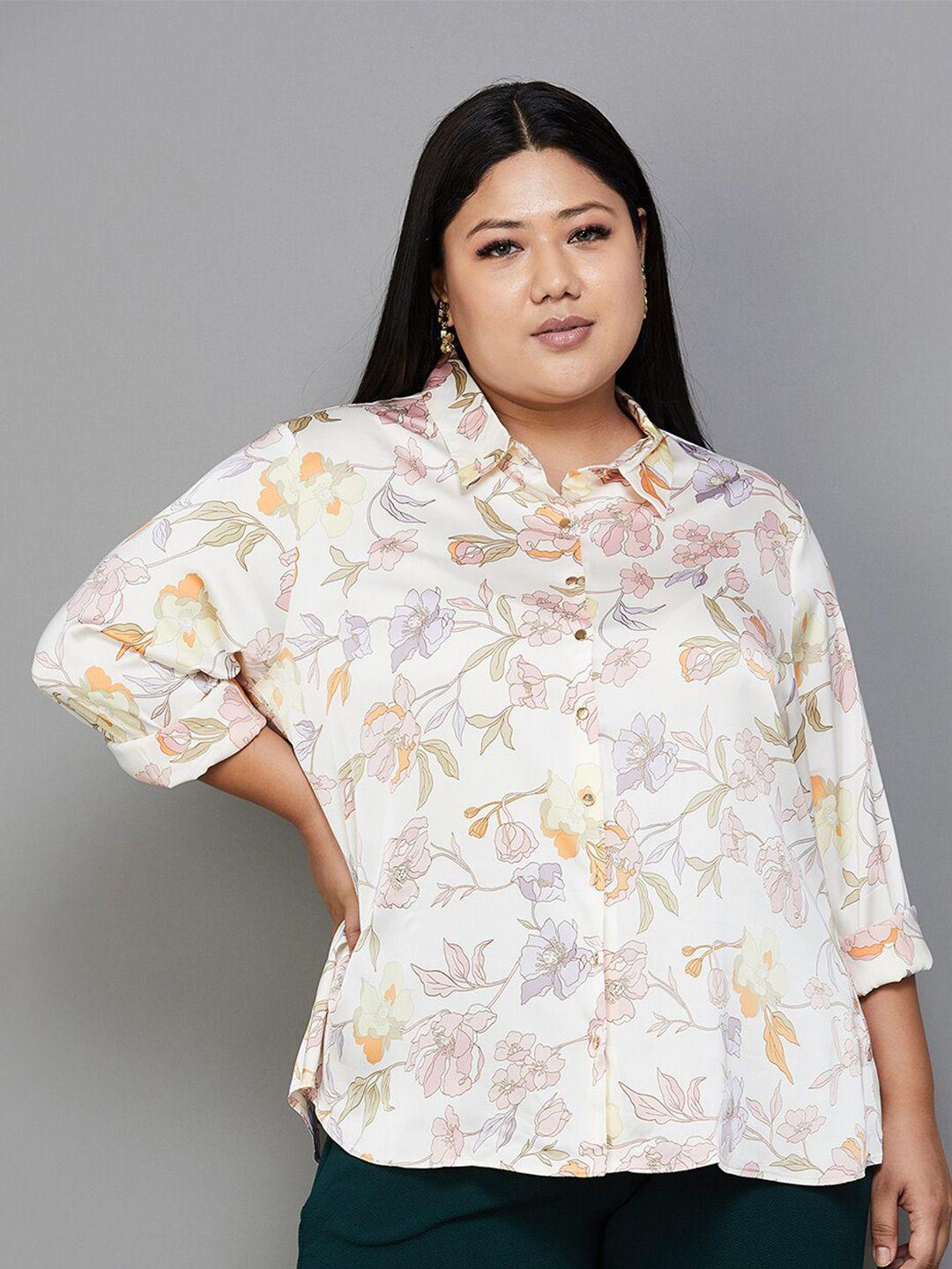 nexus by lifestyle plus size floral printed spread collar shirt