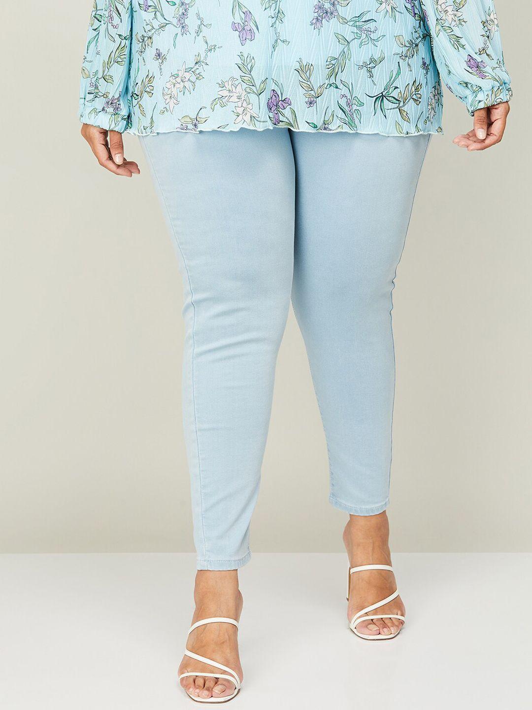 nexus plus size women light shade cropped cotton jeans