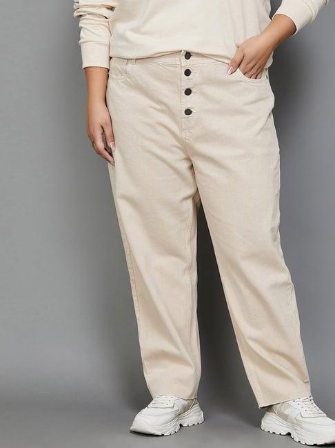nexus by lifestyle beige cotton mid rise jeans