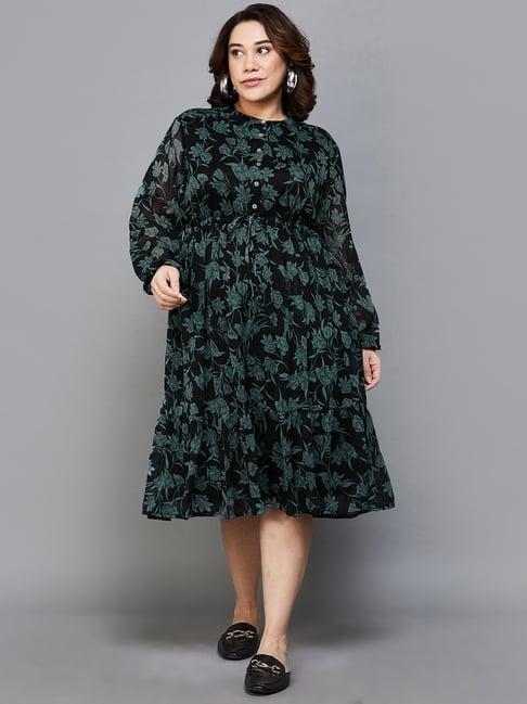 nexus by lifestyle black floral print a-line dress