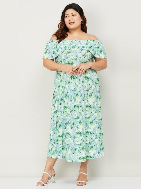 nexus by lifestyle blue & green floral print a-line dress