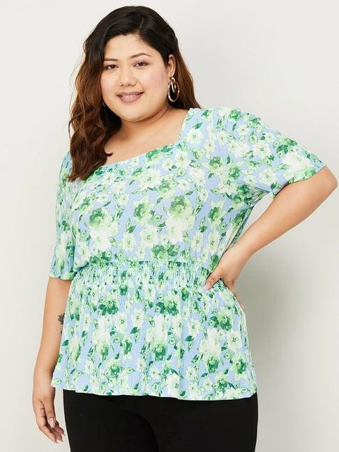 nexus by lifestyle blue & green floral print top
