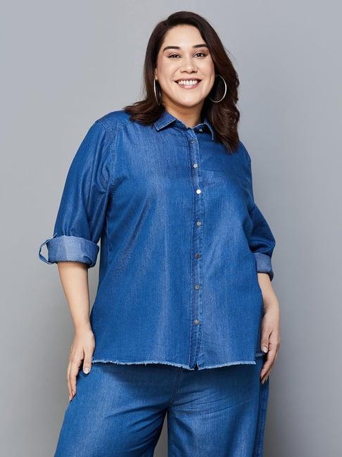 nexus by lifestyle blue cotton regular fit shirt