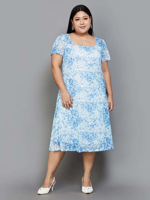 nexus by lifestyle blue printed a-line dress