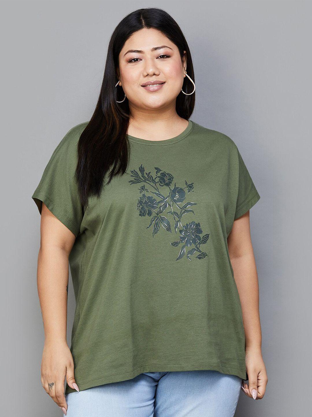 nexus by lifestyle olive green print cotton short top