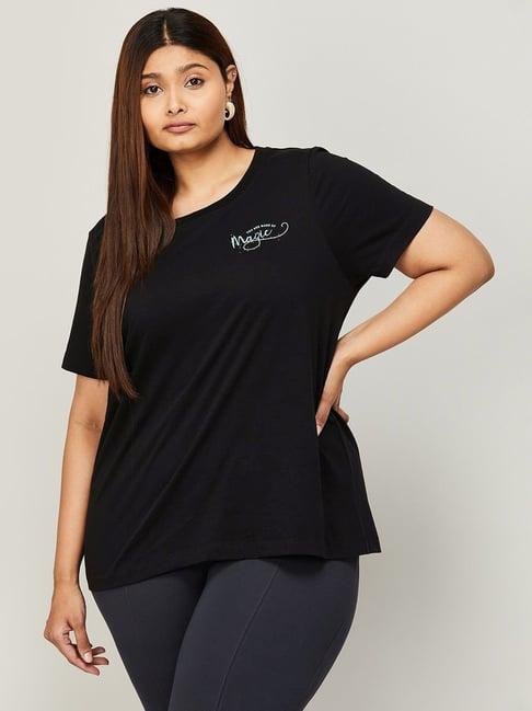 nexus by lifestyle plus size black cotton printed t-shirt