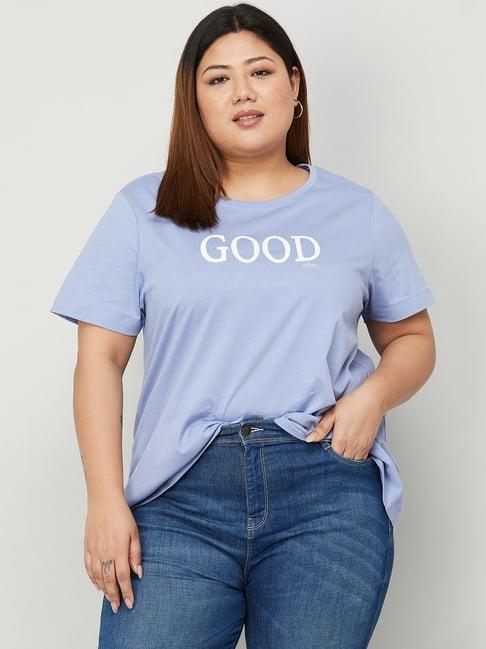 nexus by lifestyle plus size blue cotton printed t-shirt