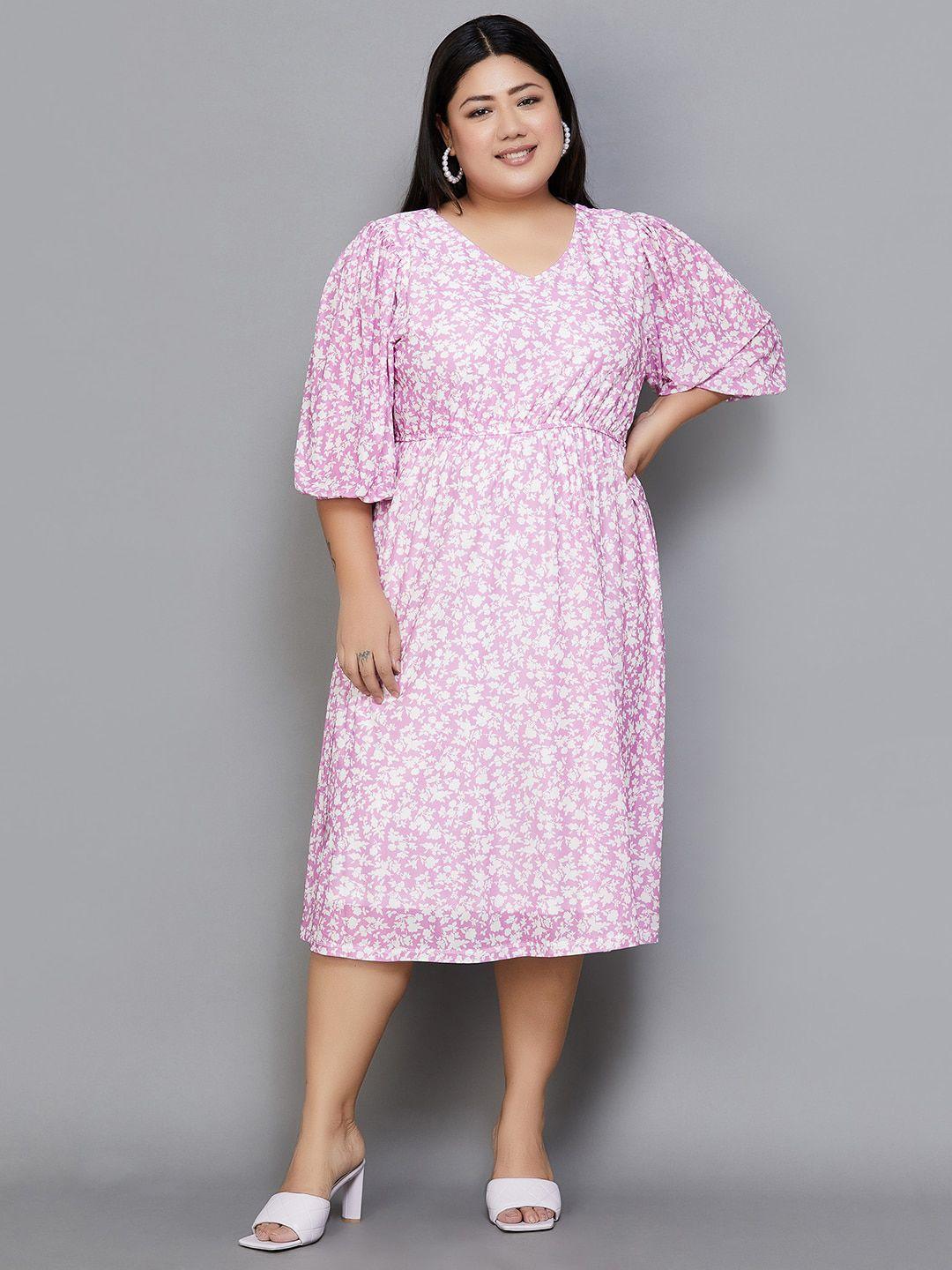 nexus by lifestyle plus size floral printed v-neck puff sleeve a-line dress