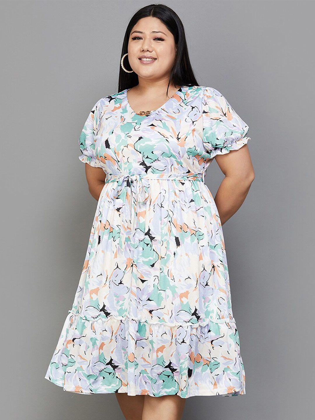 nexus by lifestyle plus size floral printed v-neck puff sleeves a-line midi dress