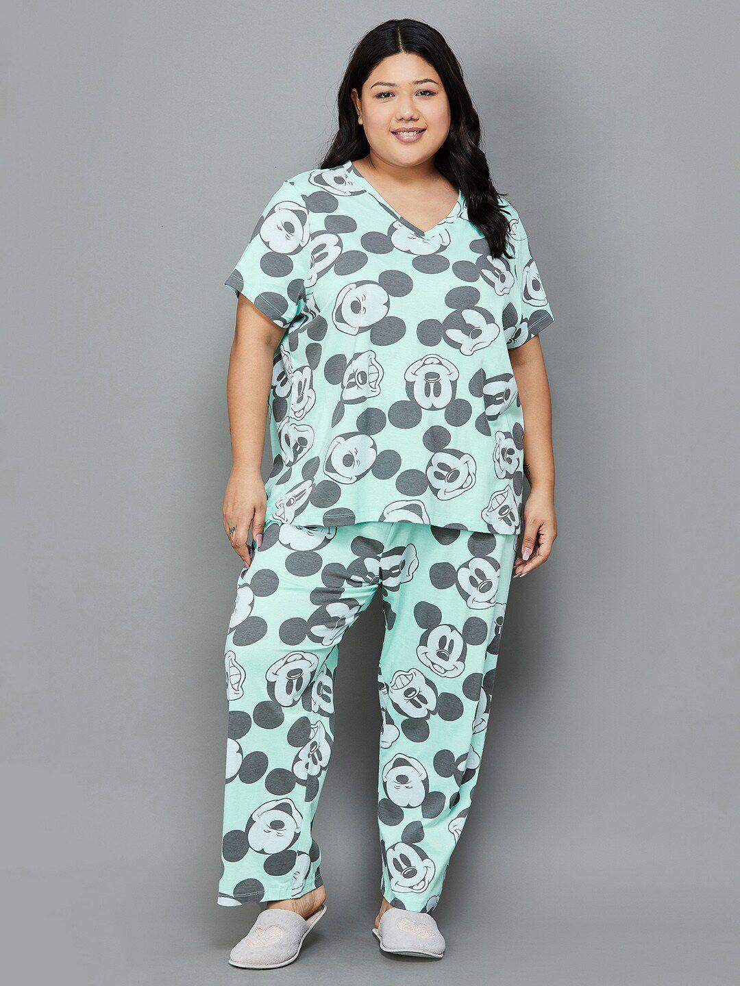 nexus by lifestyle plus size mickey mouse printed night suit