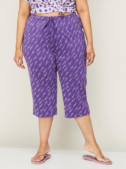 nexus by lifestyle plus size purple cotton printed capris