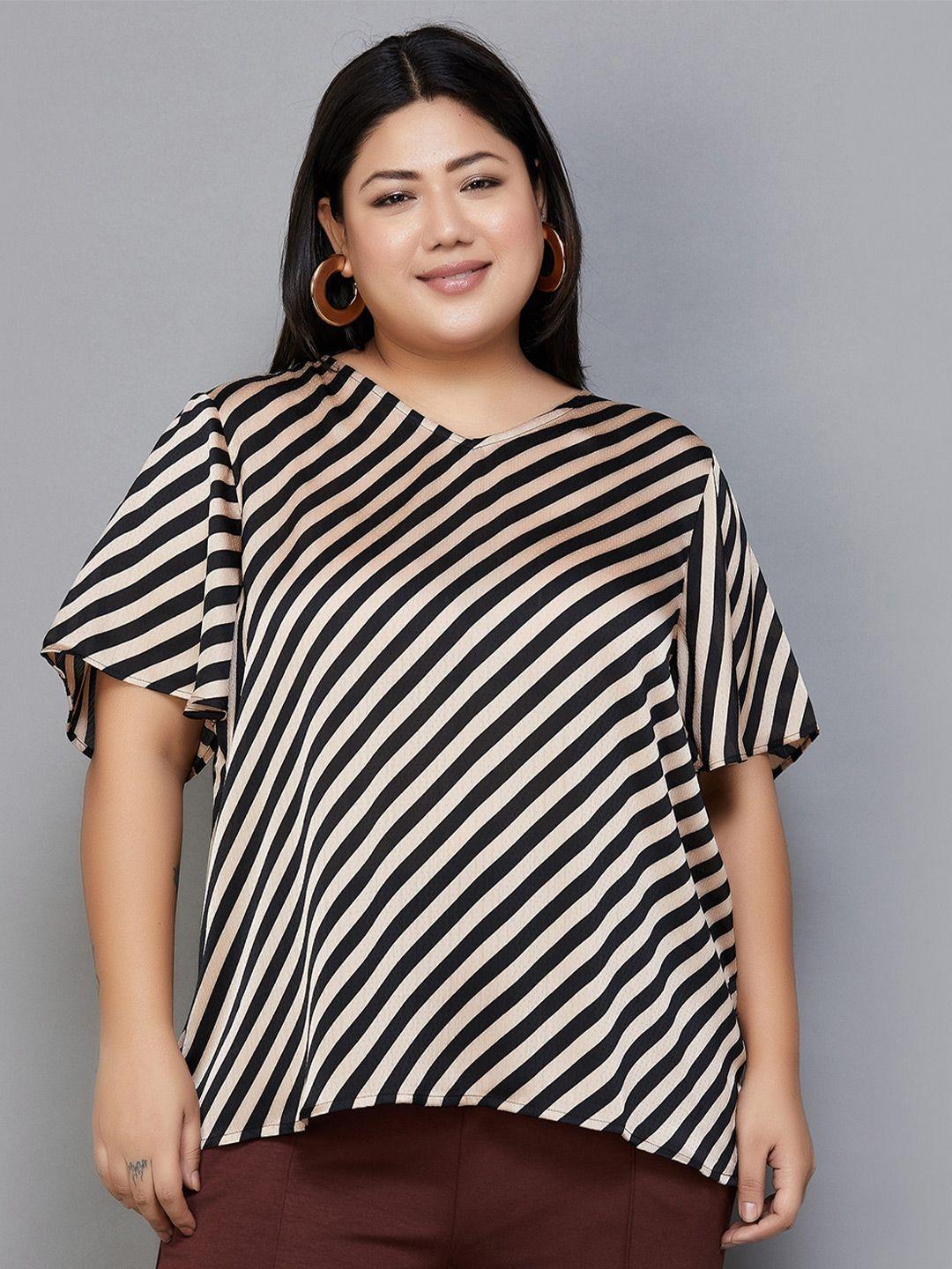 nexus by lifestyle striped v-neck flared sleeves top