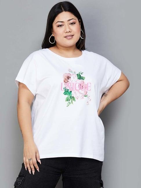 nexus by lifestyle white cotton floral print t-shirt