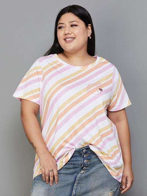 nexus by lifestyle white cotton striped t-shirt