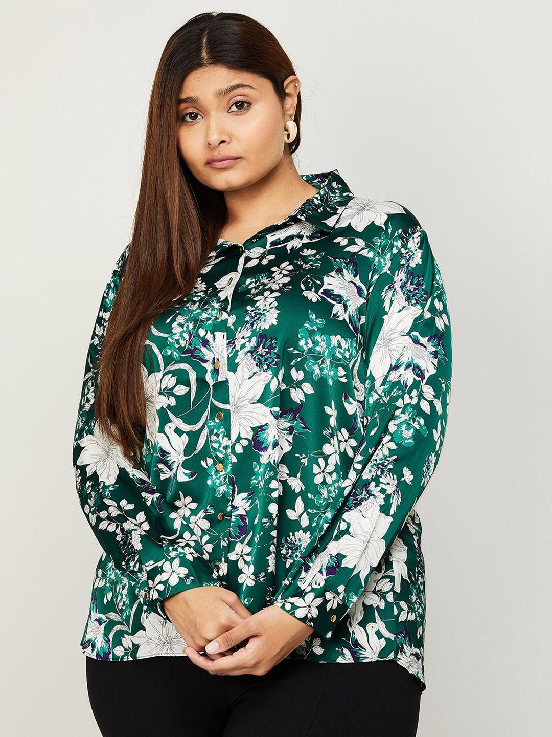 nexus plus size floral print cuffed sleeves shirt style top