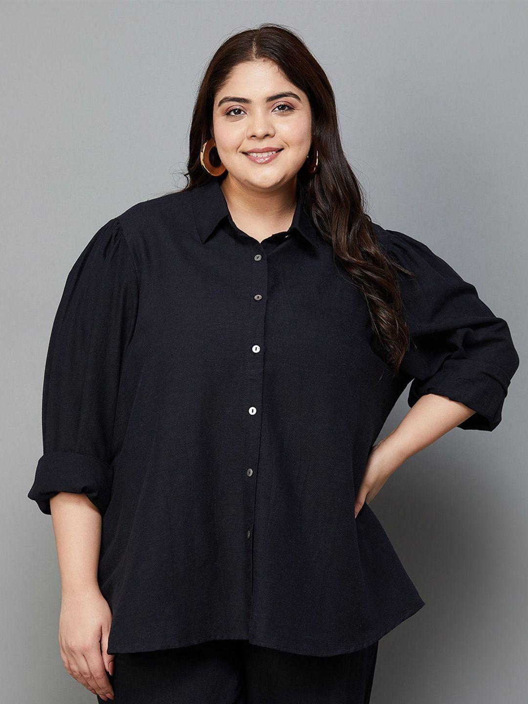 nexus plus size puff sleeve shirt style top