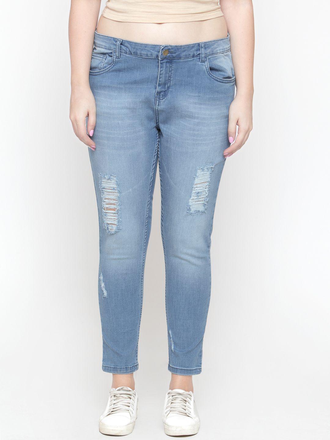 nexus plus size women blue slim fit mid-rise mildly distressed stretchable jeans