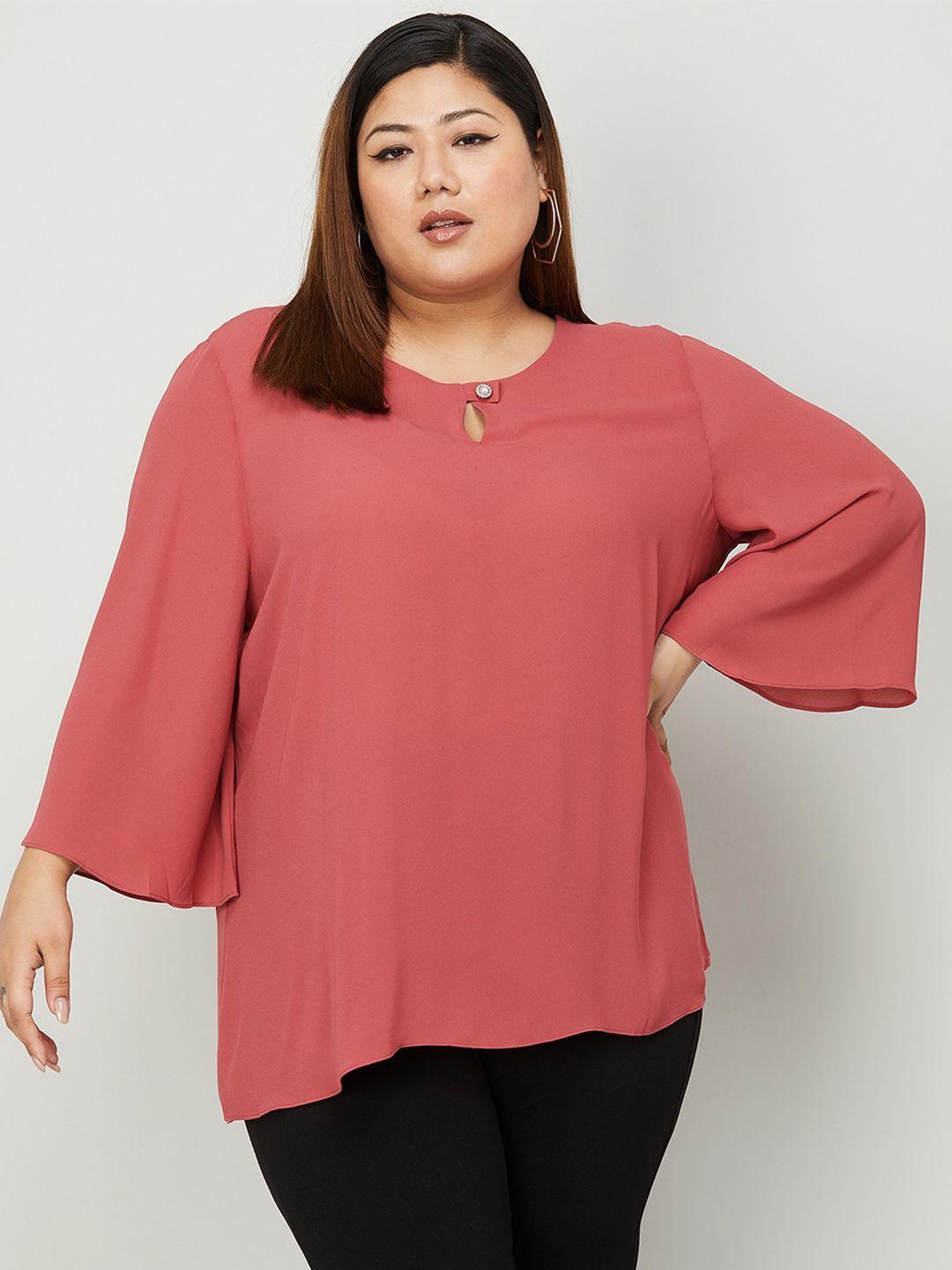 nexus plus size women keyhole neck flared sleeves top