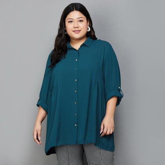 nexus women solid shirt style top with camisole