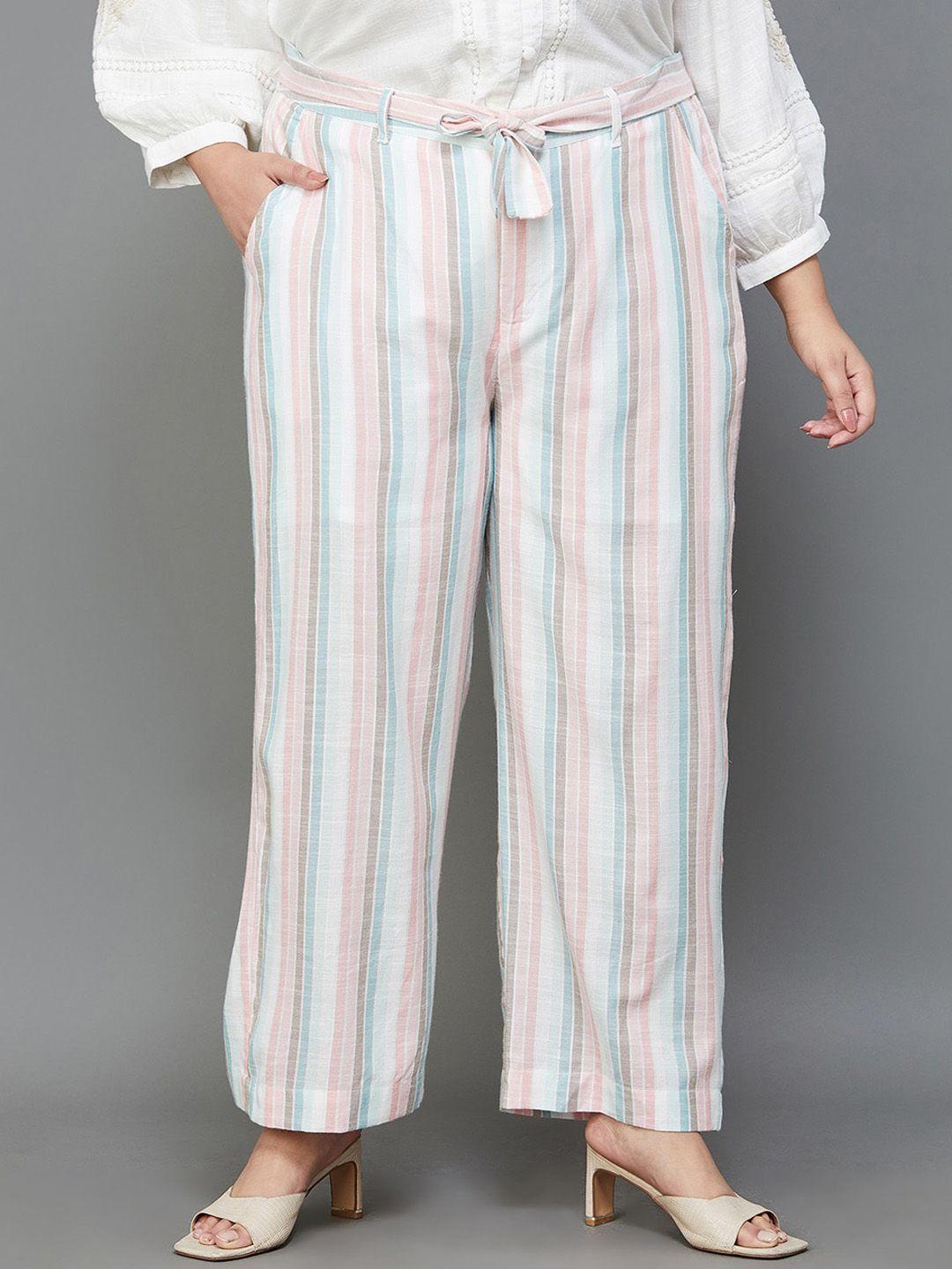 nexus women striped mid- rise regular trousers