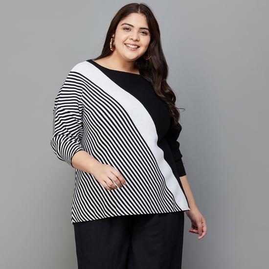 nexus women striped round neck sweatshirt