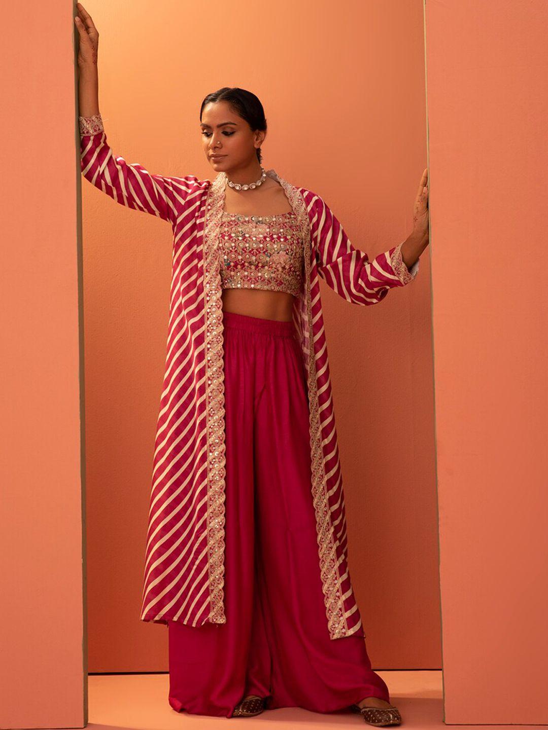 nh kapdewal embroidered crop top & palazzo with shrug