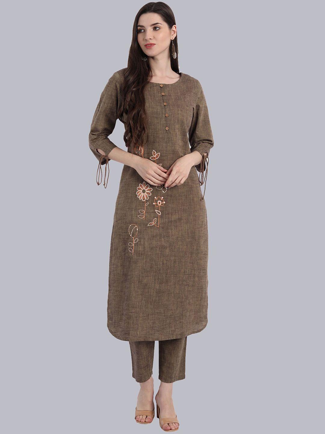 nh kapdewala embroidered thread work pure cotton kurta with trousers