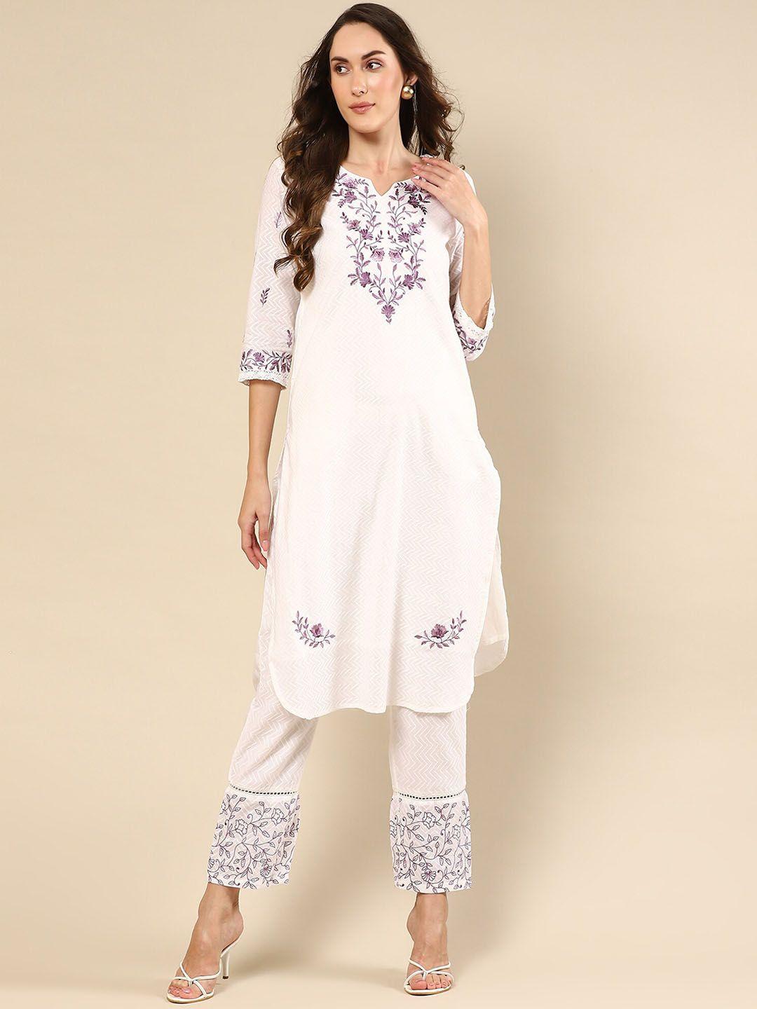 nh kapdewala floral embroidered pure cotton straight kurta with trouser