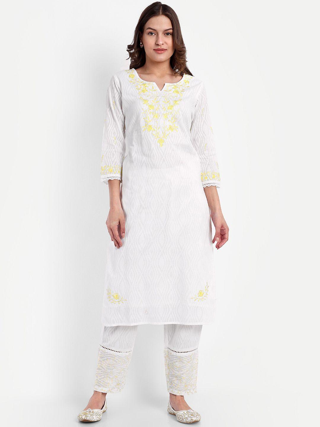 nh kapdewala floral embroidered regular pure cotton kurta with trousers