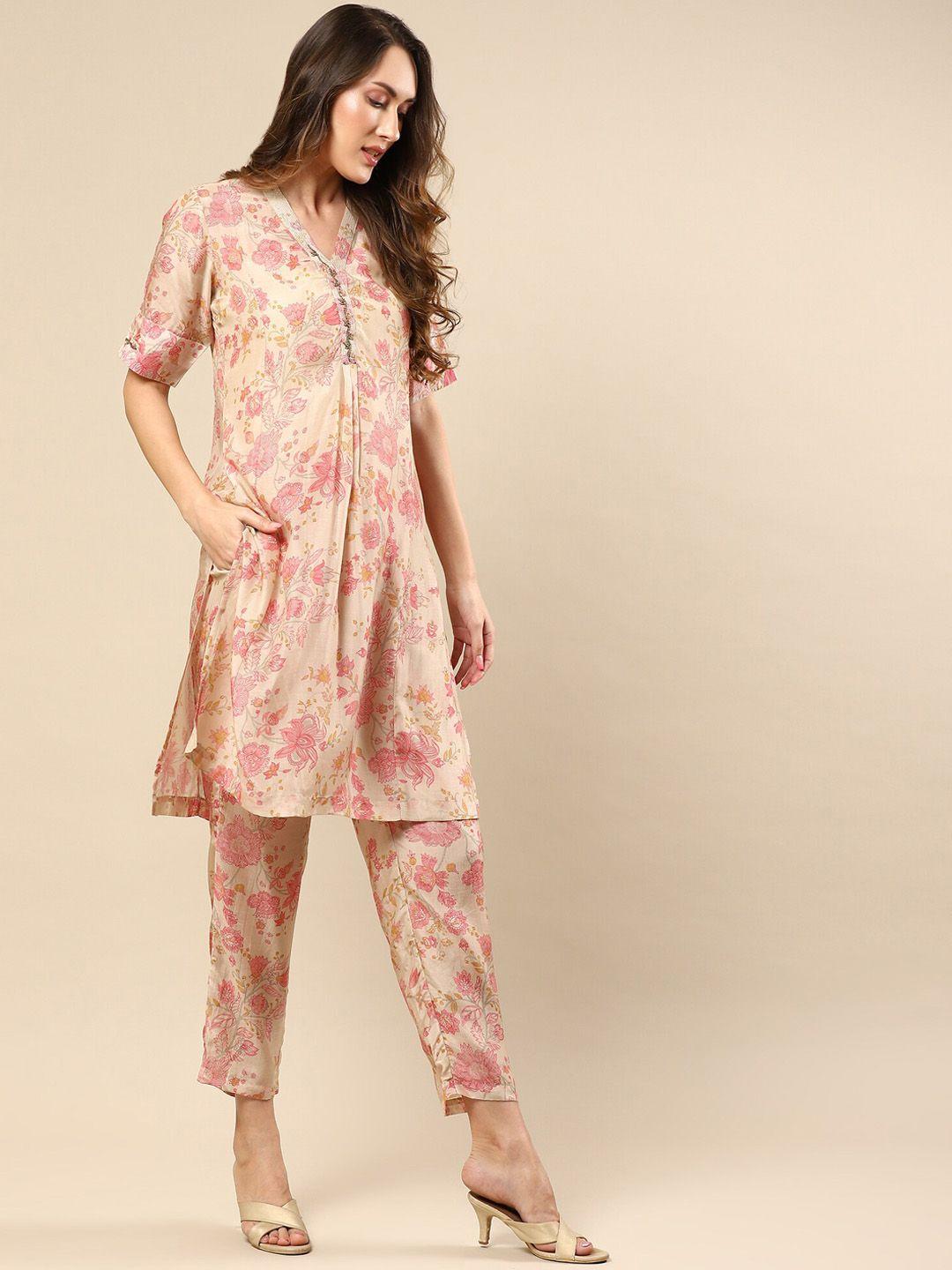 nh kapdewala floral printed a-line kurta with trousers