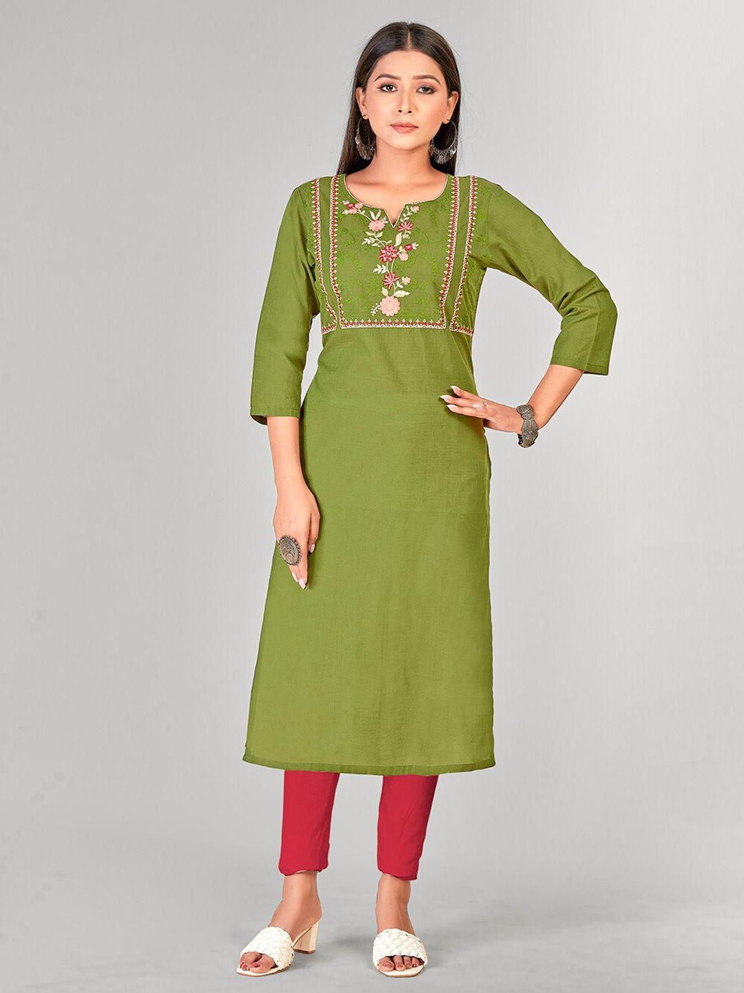 nh kapdewala floral yoke design thread work cotton kurta