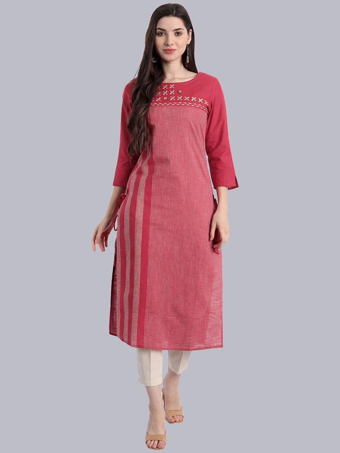 nh kapdewala striped round neck pure cotton kurta with trousers