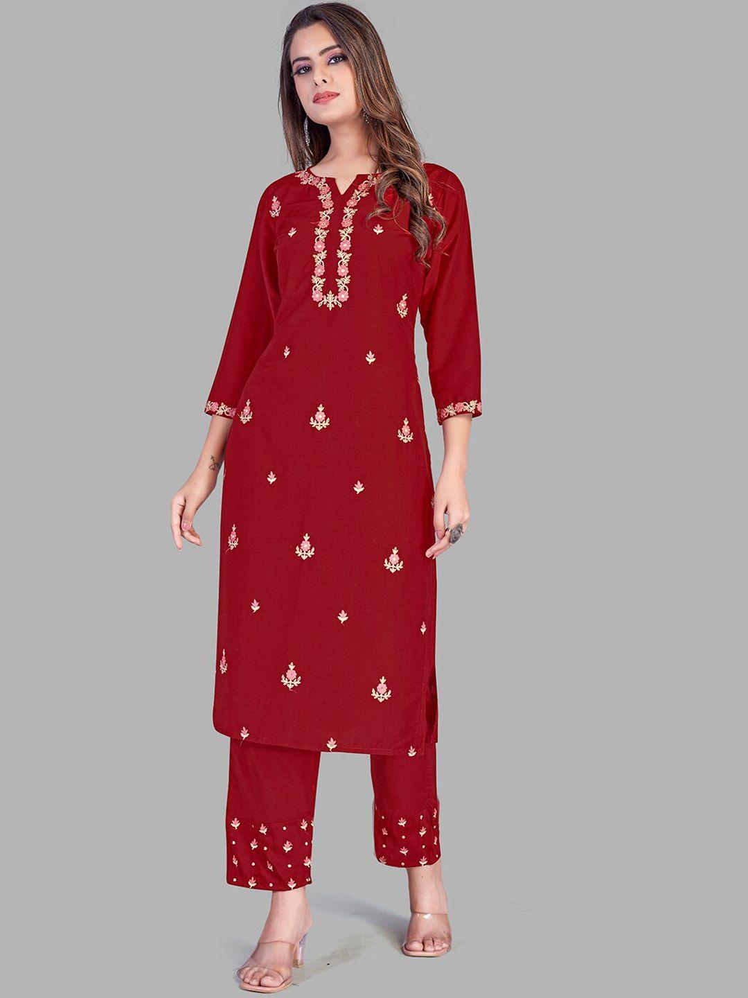 nh kapdewala woman floral embroidered pure cotton kurta with pyjamas & dupatta